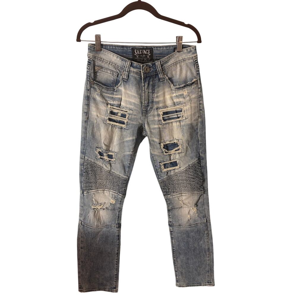 Salvage Supply Co Havoc Moto Distressed Jeans 29X31 Slim Straight Biker Y2K Punk
